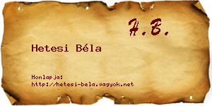 Hetesi Béla névjegykártya